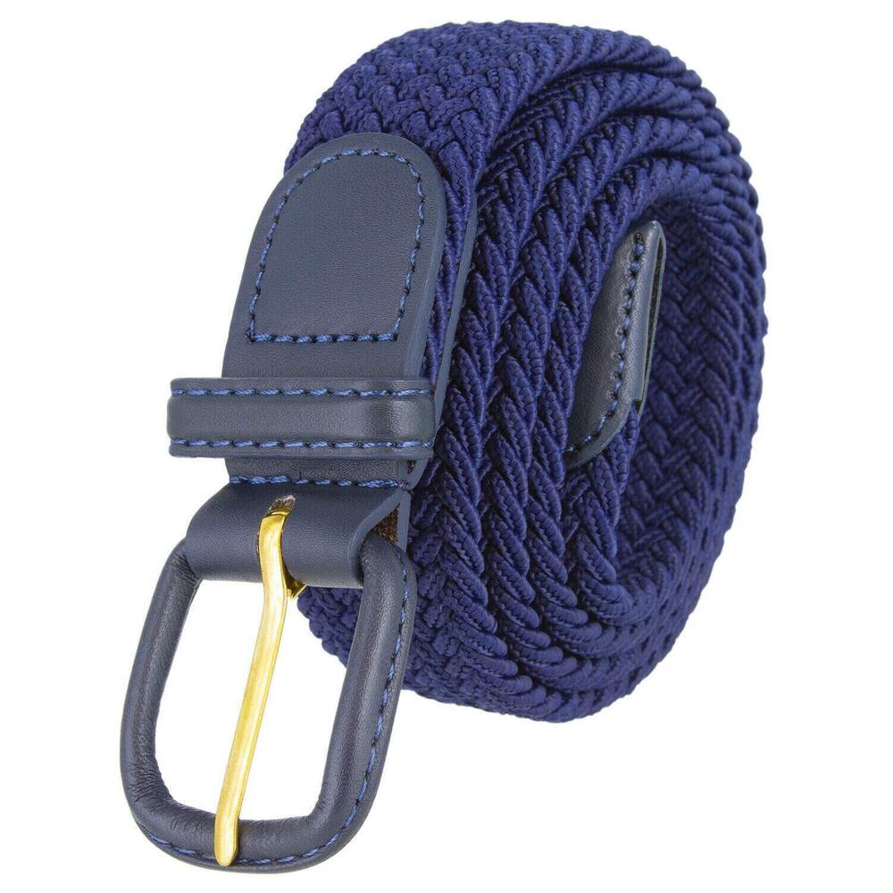 Stretch Elastic Woven Belt Black 2XL (44-46") Leather Buckle
